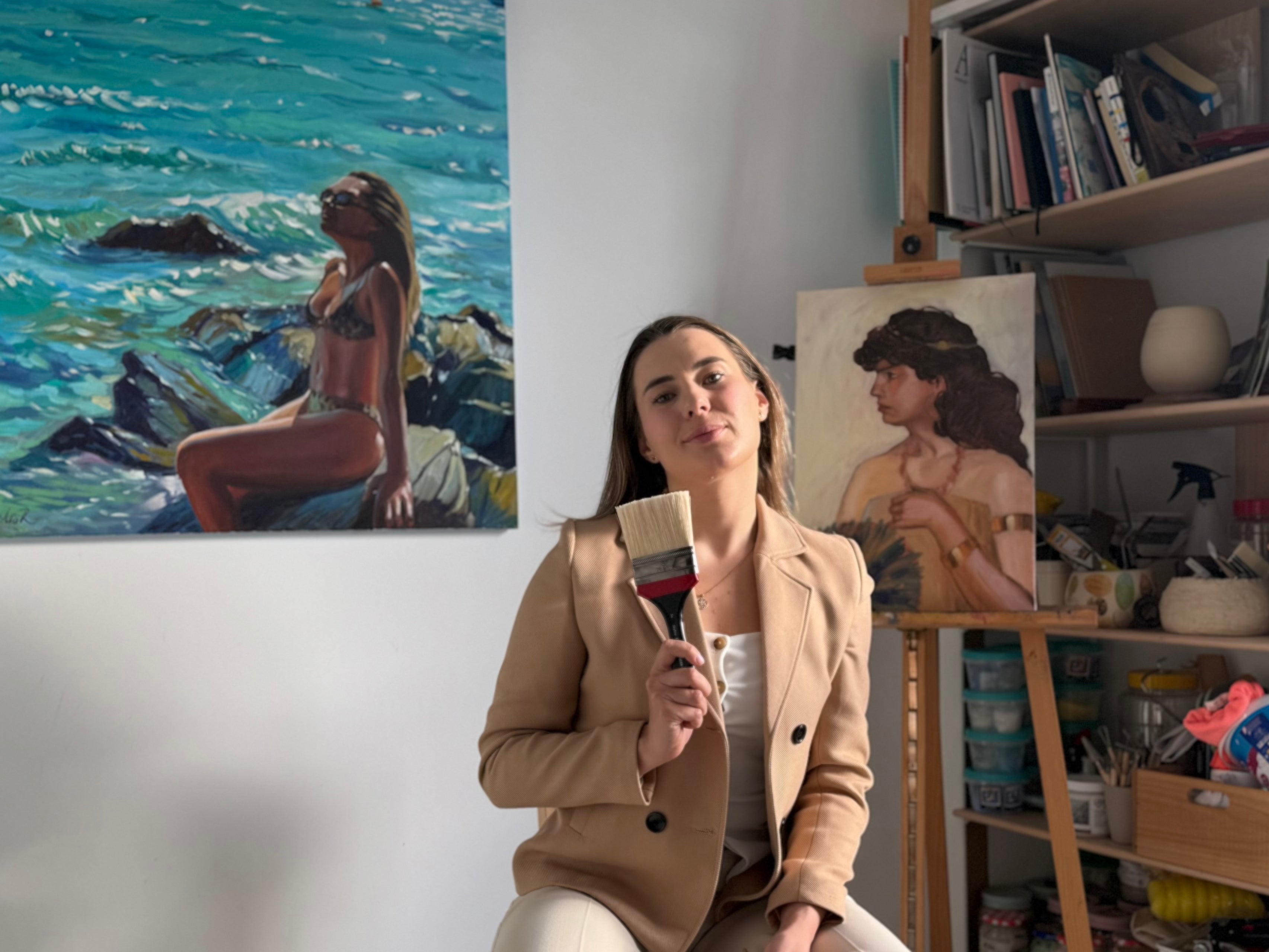 Artist Maryna Riepnova in her Málaga studio, reflecting on her creative journey